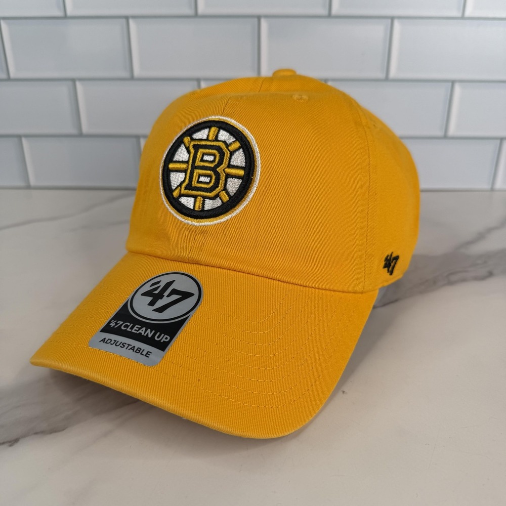 Boston Bruins Hat Cap Strap Back Mens One Size Yellow Hockey 47 Clean Up Dad